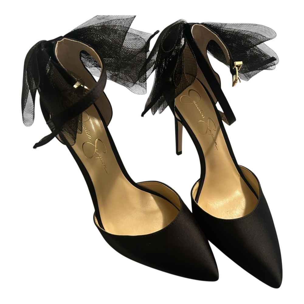 Jessica Simpson Black Stiletto Heels with Ribbon Detail